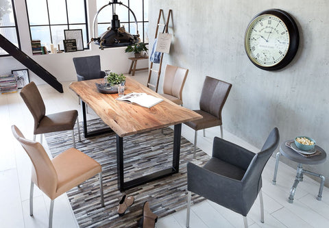 TPFLiving Platte Sydney Akazie, Gestell Stahl Platte natur antikfinish, Gestell antiksilbern lackiert