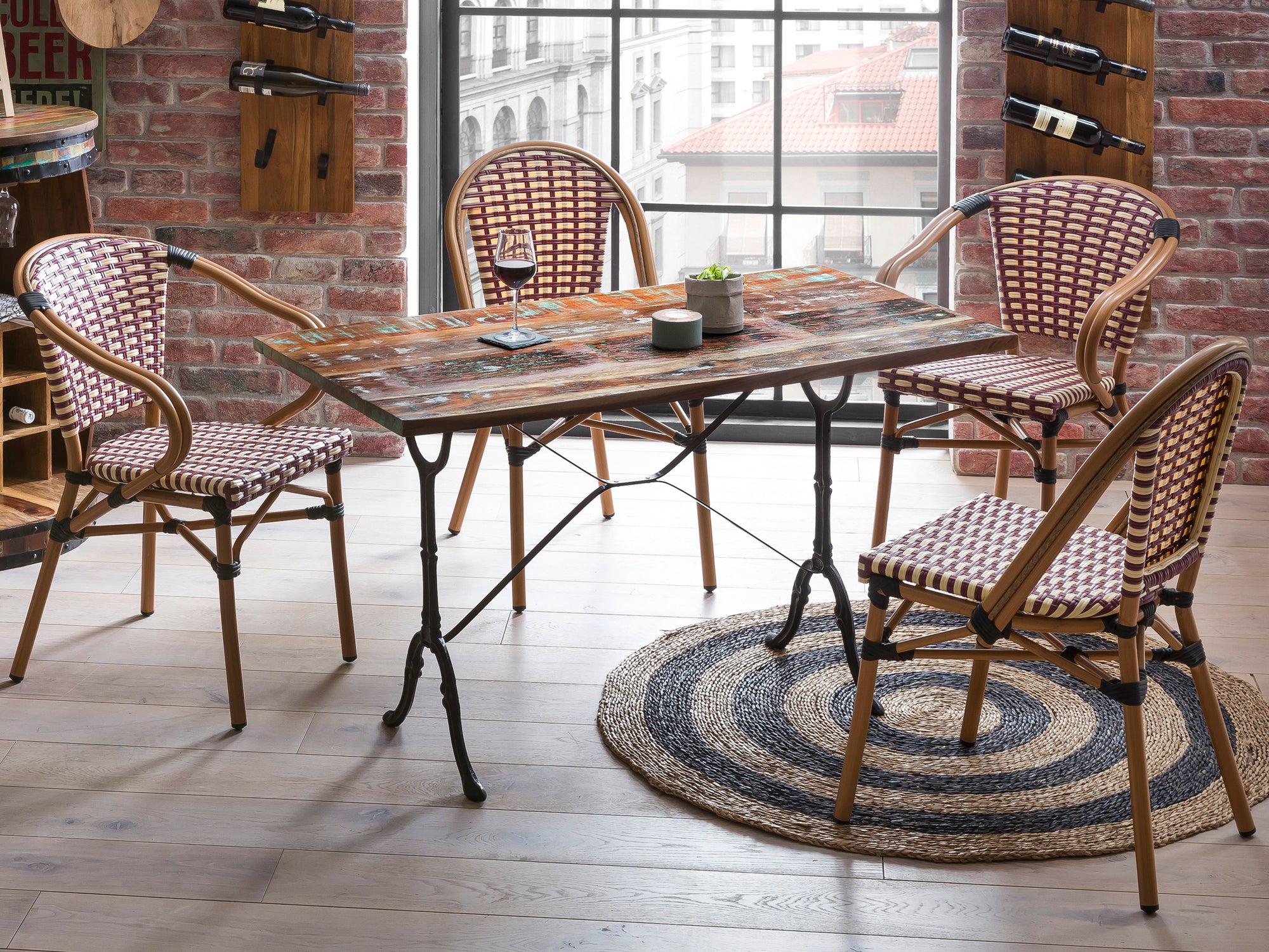 TPFLiving Tisch 120x65 cm Platte Altholz, Gestell Gusseisen Platte bunt lackiert, Gestell schwarz