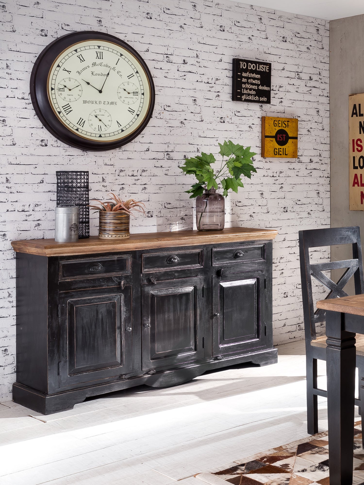 TPFLiving Sideboard Spokane Mango + MDF schwarz mit honigfarbiger Deck –  Traumpreisfabrik