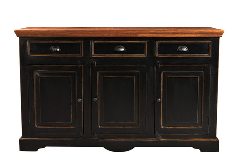 TPFLiving Sideboard Spokane Mango + MDF schwarz mit honigfarbiger Deckplatte