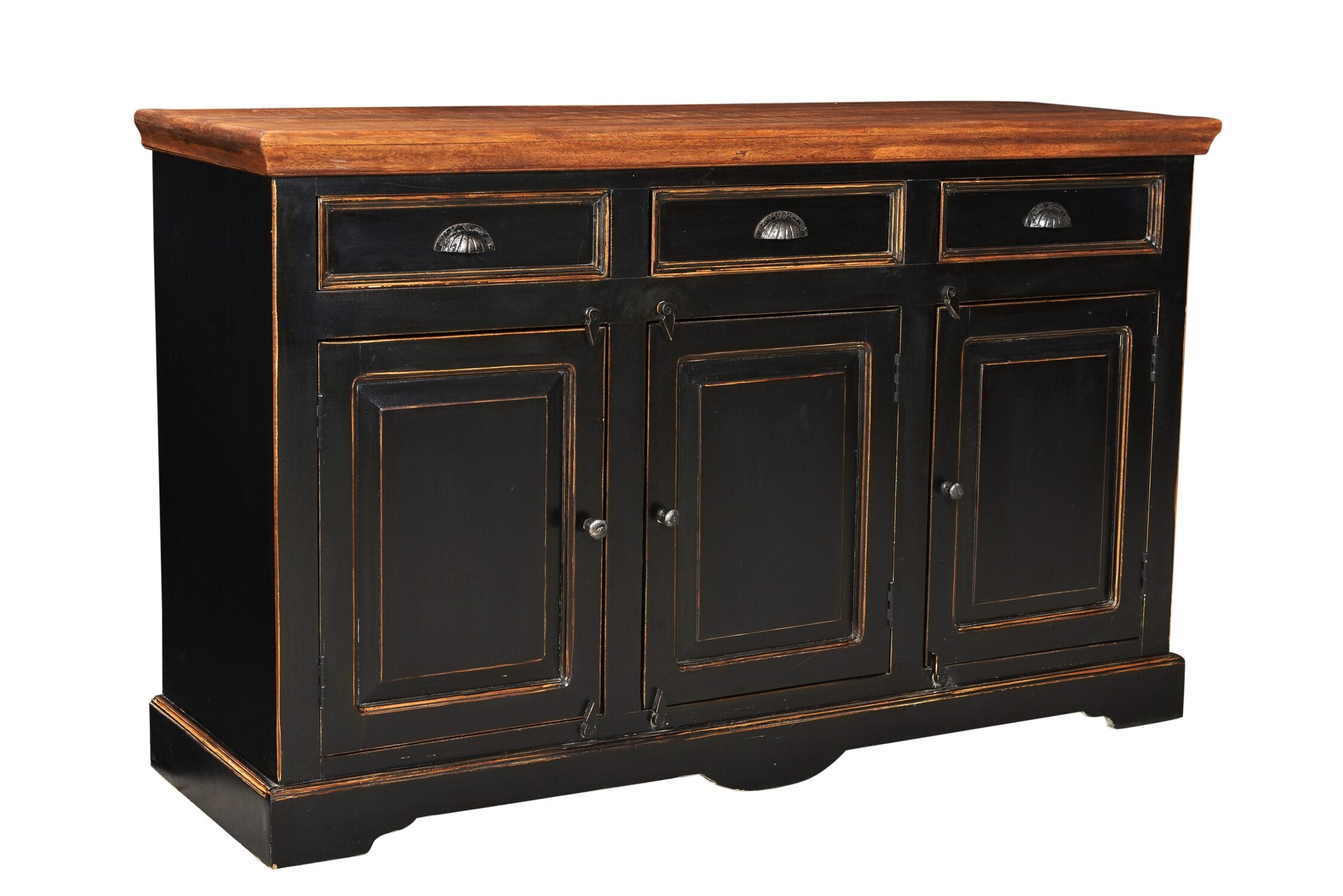 TPFLiving Sideboard Spokane Mango + MDF schwarz mit honigfarbiger Deckplatte