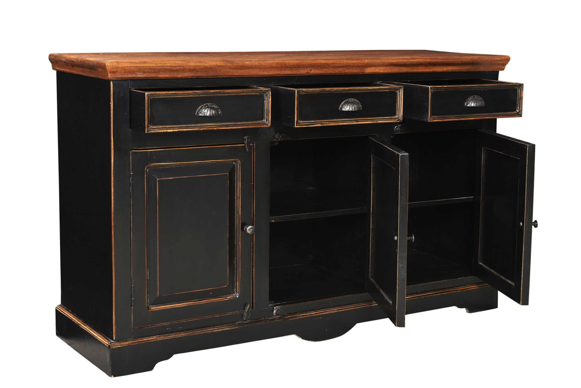 TPFLiving Sideboard Spokane Mango + MDF schwarz mit honigfarbiger Deckplatte