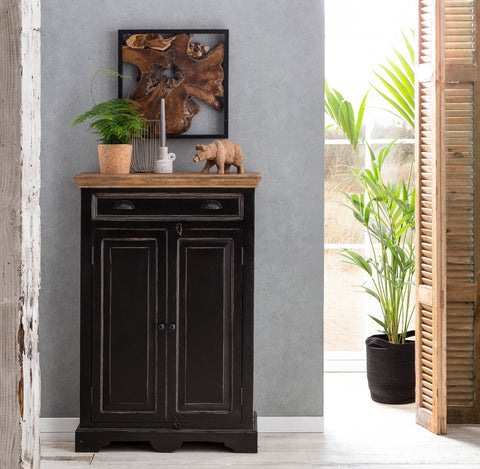 TPFLiving Highboard Kennewick Mango + MDF schwarz mit honigfarbiger Deckplatte