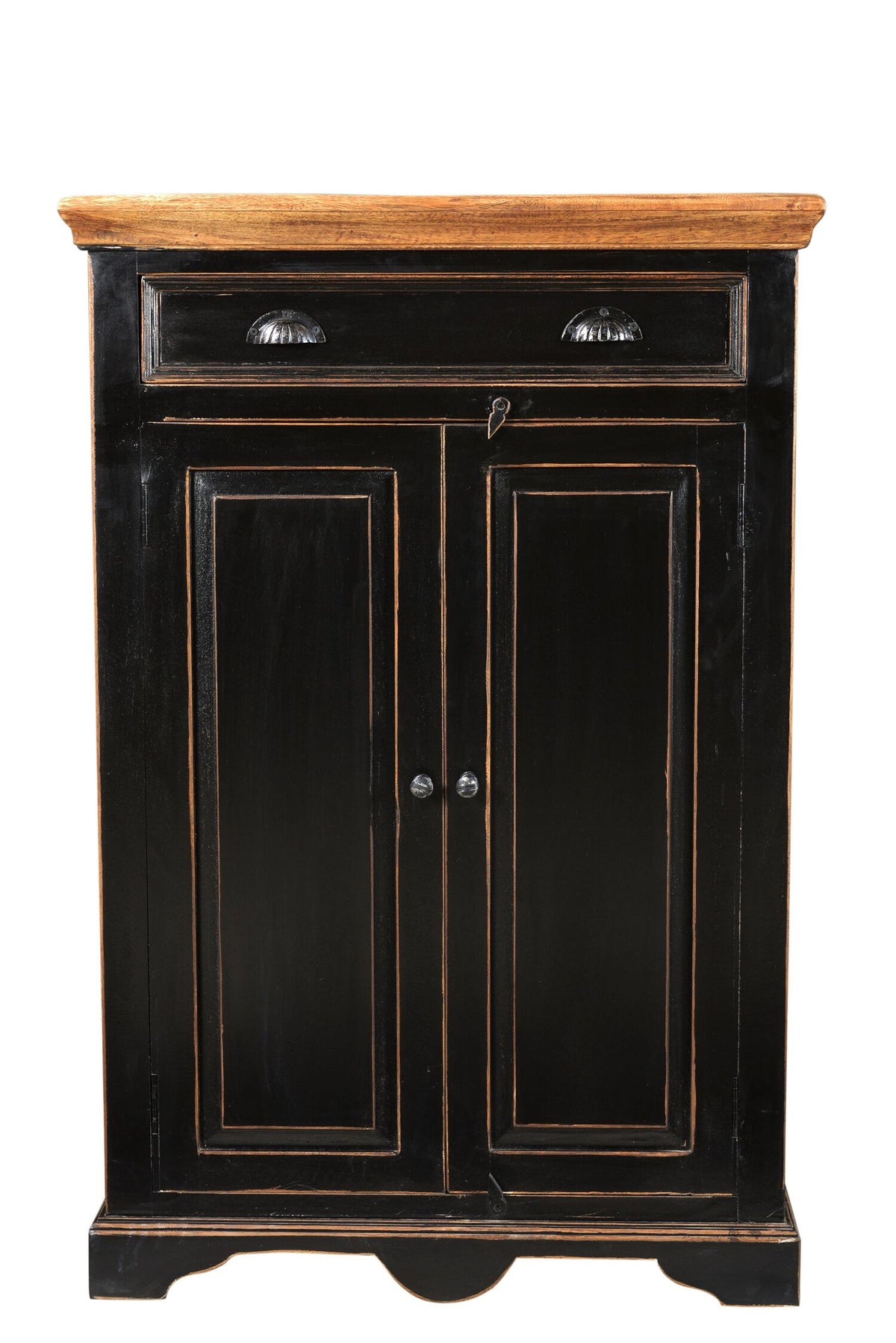 TPFLiving Highboard Kennewick Mango + MDF schwarz mit honigfarbiger Deckplatte