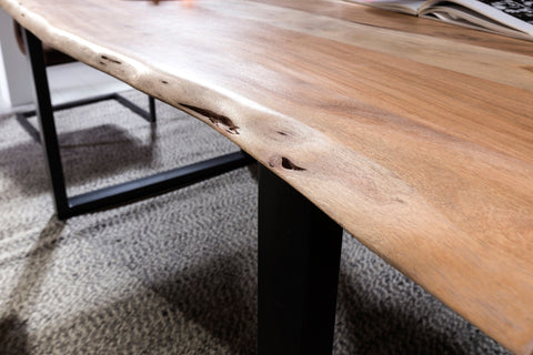 TPFLiving Platte Sydney Akazie, Gestell Stahl Platte natur antikfinish, Gestell antiksilbern lackiert