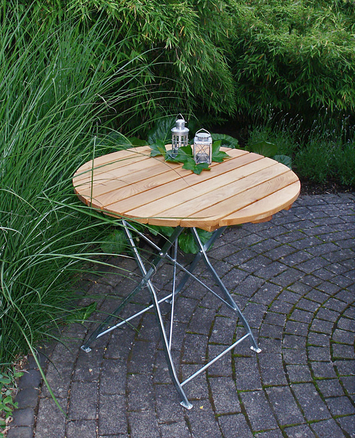 TPFGarden® Klapptisch BAD BELZIG aus Robinienholz 77 cm rund, Stahlgestell Verzinkt