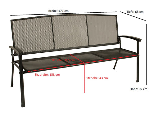 TPFGarden Gartenbank ROMA 3-Sitzer aus Streckmetall