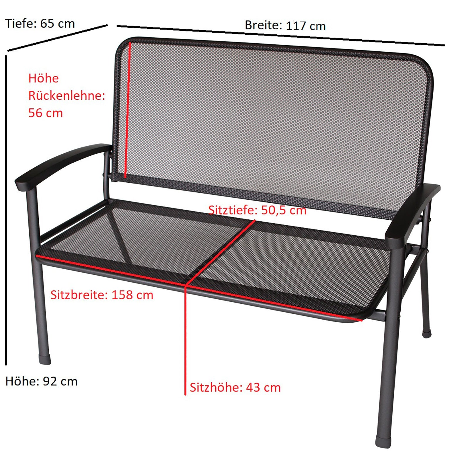 TPFGarden Gartenbank ROMA 2-Sitzer aus Streckmetall