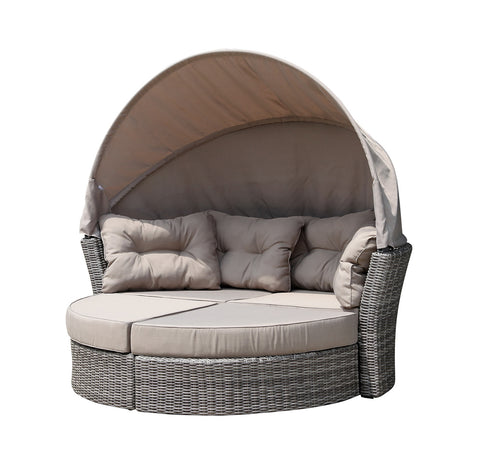 TPFGarden® Liegeinsel, Alu + Polyrattan Grau Bicolor, Polster Taupe