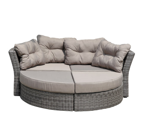TPFGarden® Liegeinsel, Alu + Polyrattan Grau Bicolor, Polster Taupe