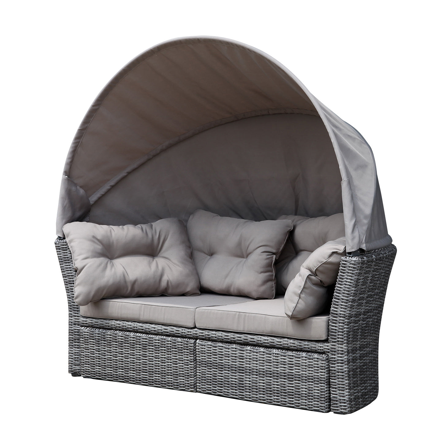 TPFGarden® Liegeinsel, Alu + Polyrattan Grau Bicolor, Polster Taupe