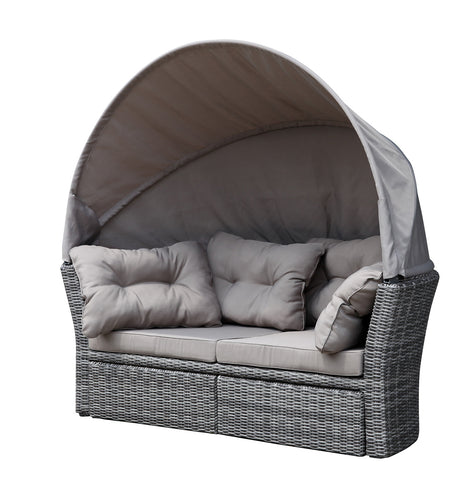 TPFGarden® Liegeinsel, Alu + Polyrattan Grau Bicolor, Polster Taupe