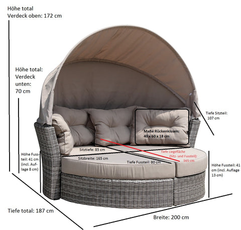 TPFGarden® Liegeinsel, Alu + Polyrattan Grau Bicolor, Polster Taupe