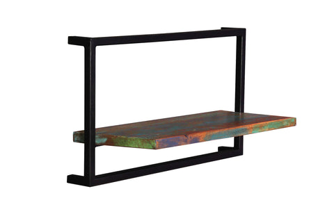 TPFLiving Wandregal-Set, 5-teilig Anchorage Altholz mit starken Gebrauchsspuren, lackiert, Rahmen aus Metall bunt, schwarz