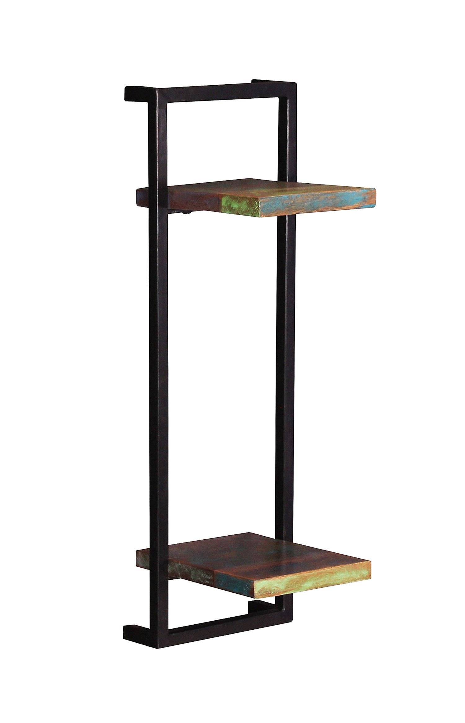 TPFLiving Wandregal-Set, 4-teilig Anchorage Altholz mit starken Gebrauchsspuren, lackiert, Rahmen aus Metall bunt, schwarz
