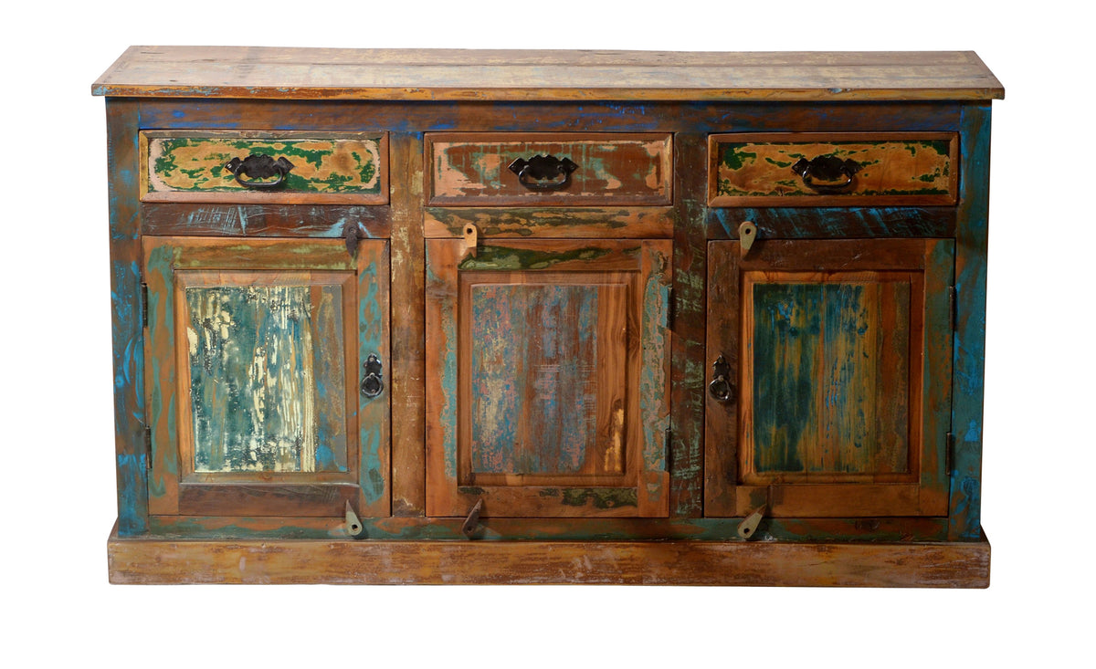 TPFLiving Sideboard Sitka Altholz mit starken Gebrauchsspuren, lackiert bunt