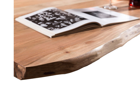 TPFLiving Platte Sydney Akazie, Gestell Stahl Platte natur antikfinish, Gestell antiksilbern lackiert