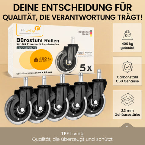 TPFLiving Premium Bürostuhlrollen – Ersatzrollen für Bürostuhl (5er Set)