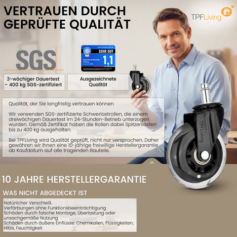 TPFLiving Premium Bürostuhlrollen – Ersatzrollen für Bürostuhl (5er Set)