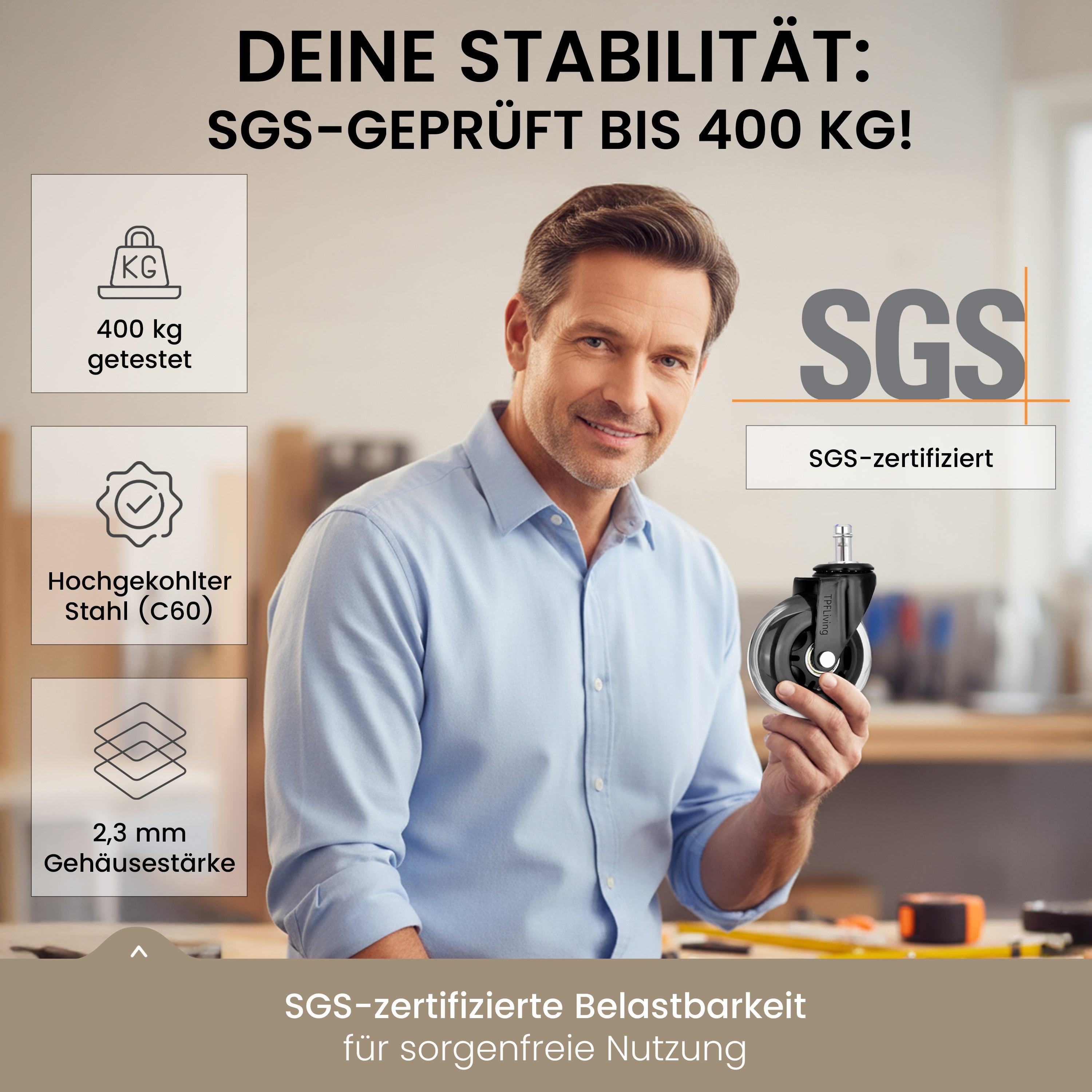 TPFLiving Premium Bürostuhlrollen – Ersatzrollen für Bürostuhl (5er Set)