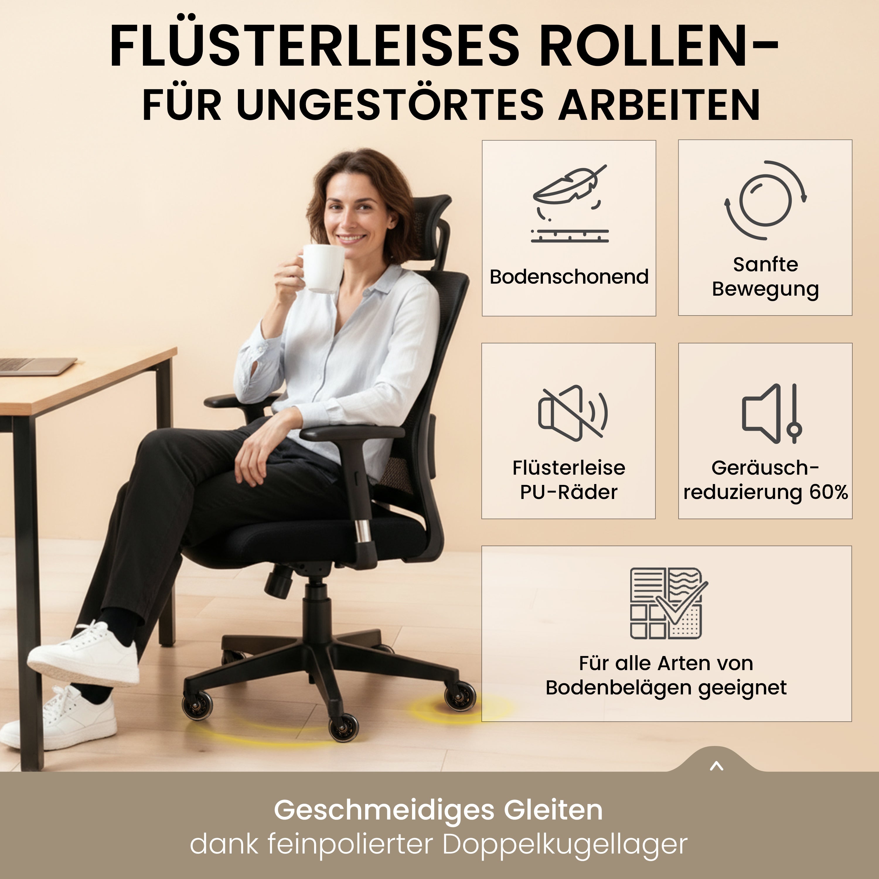 TPFLiving Premium Bürostuhlrollen – Ersatzrollen für Bürostuhl (5er Set)
