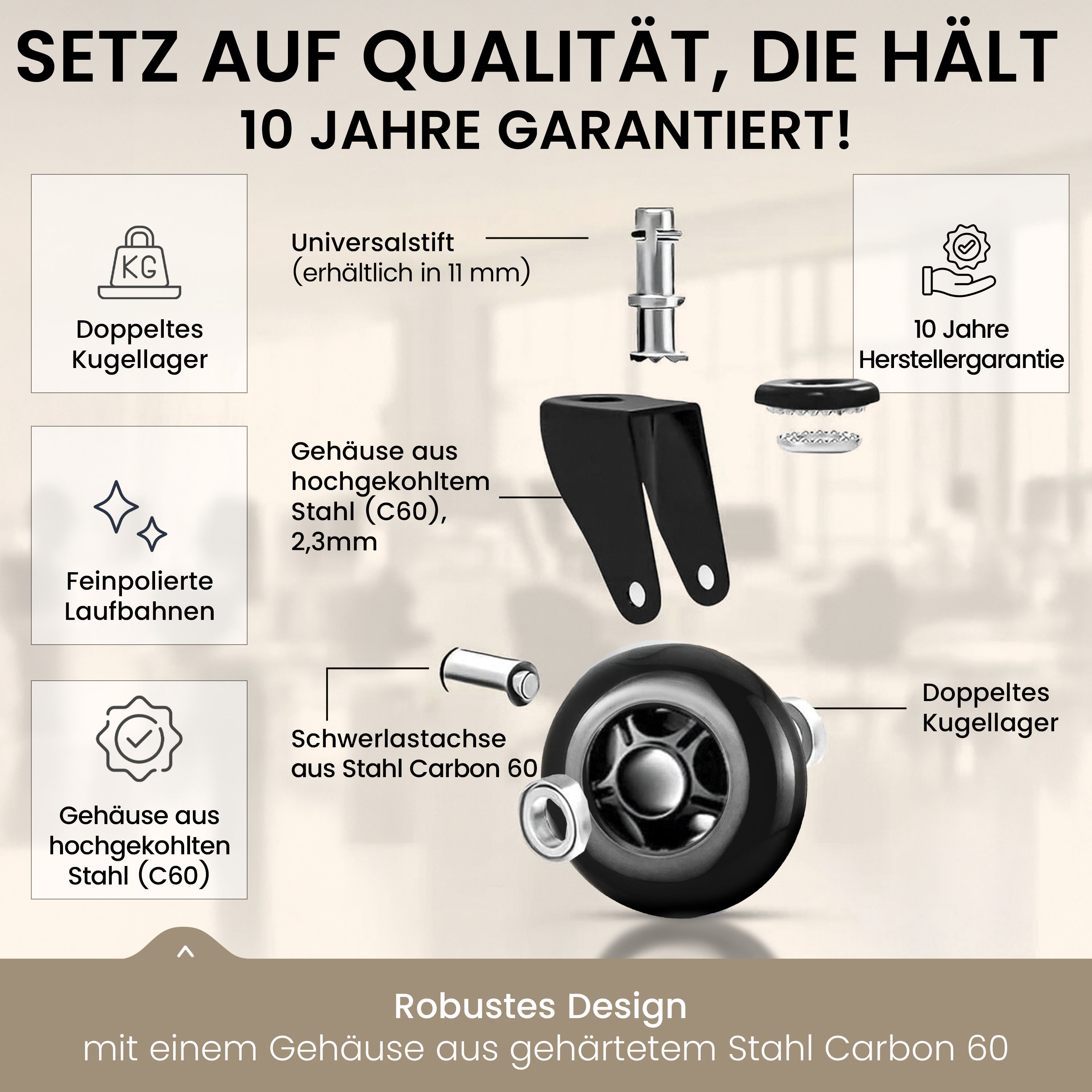 TPFLiving Premium Bürostuhlrollen – Ersatzrollen für Bürostuhl (5er Set)