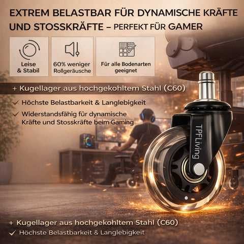 TPFLiving Premium Bürostuhlrollen – Ersatzrollen für Bürostuhl (5er Set)