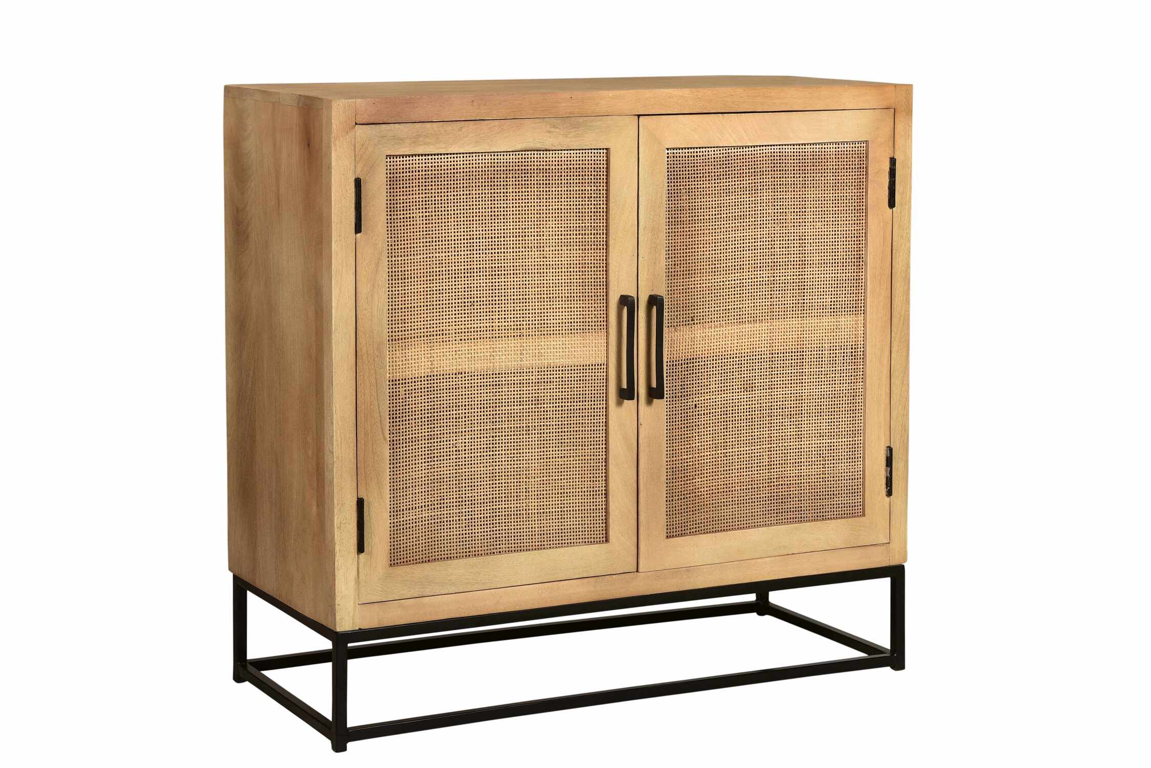 TPFLiving Kommode Montreal Mango lackiert mit Rattan-Front, Gestell Metall natur, Gestell schwarz