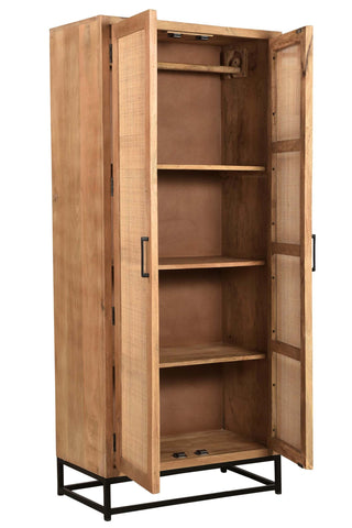 TPFLiving Garderobenschrank Milton Mango lackiert mit Rattan-Front, Gestell Metall natur, Gestell schwarz