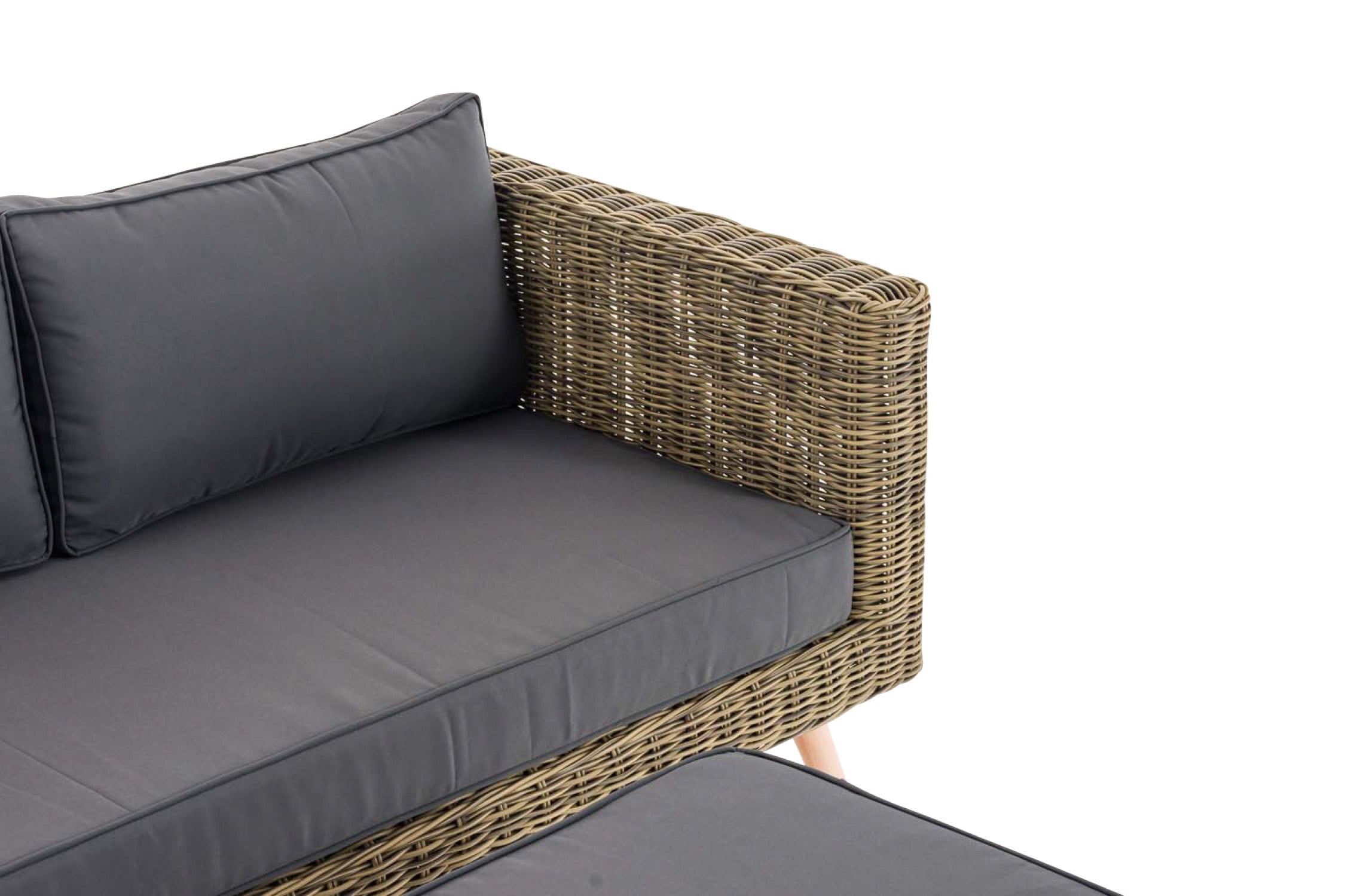 TPFGarden 2er Sofa Moldau mit Fußhocker Rundrattan natura 40 cm (Hellbraun)