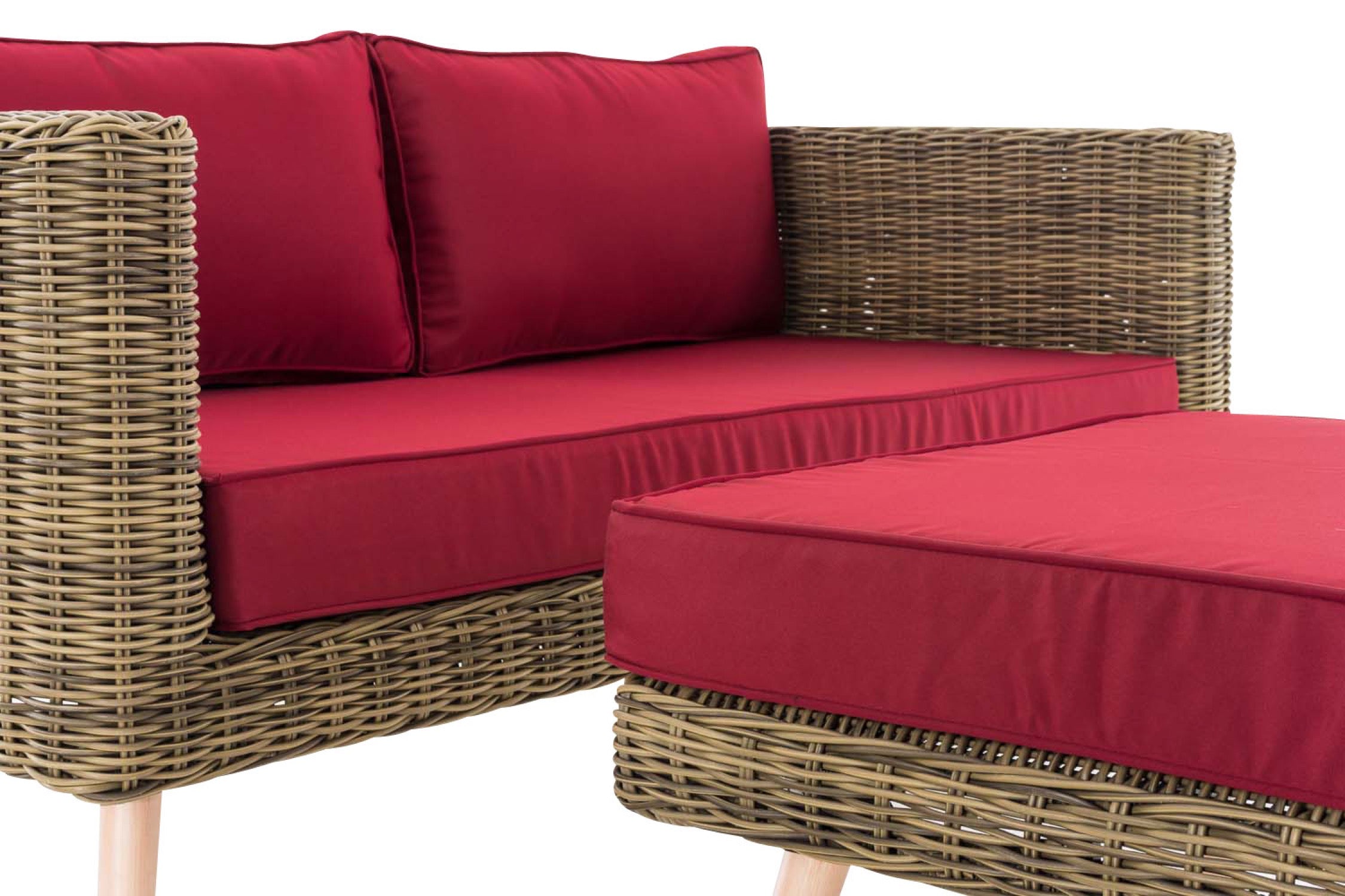 TPFGarden 2er Sofa Moldau mit Fußhocker Rundrattan natura 40 cm (Hellbraun)