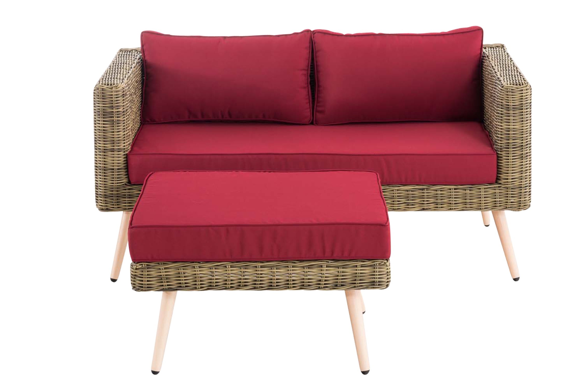 TPFGarden 2er Sofa Moldau mit Fußhocker Rundrattan natura 45 cm (Hellbraun)