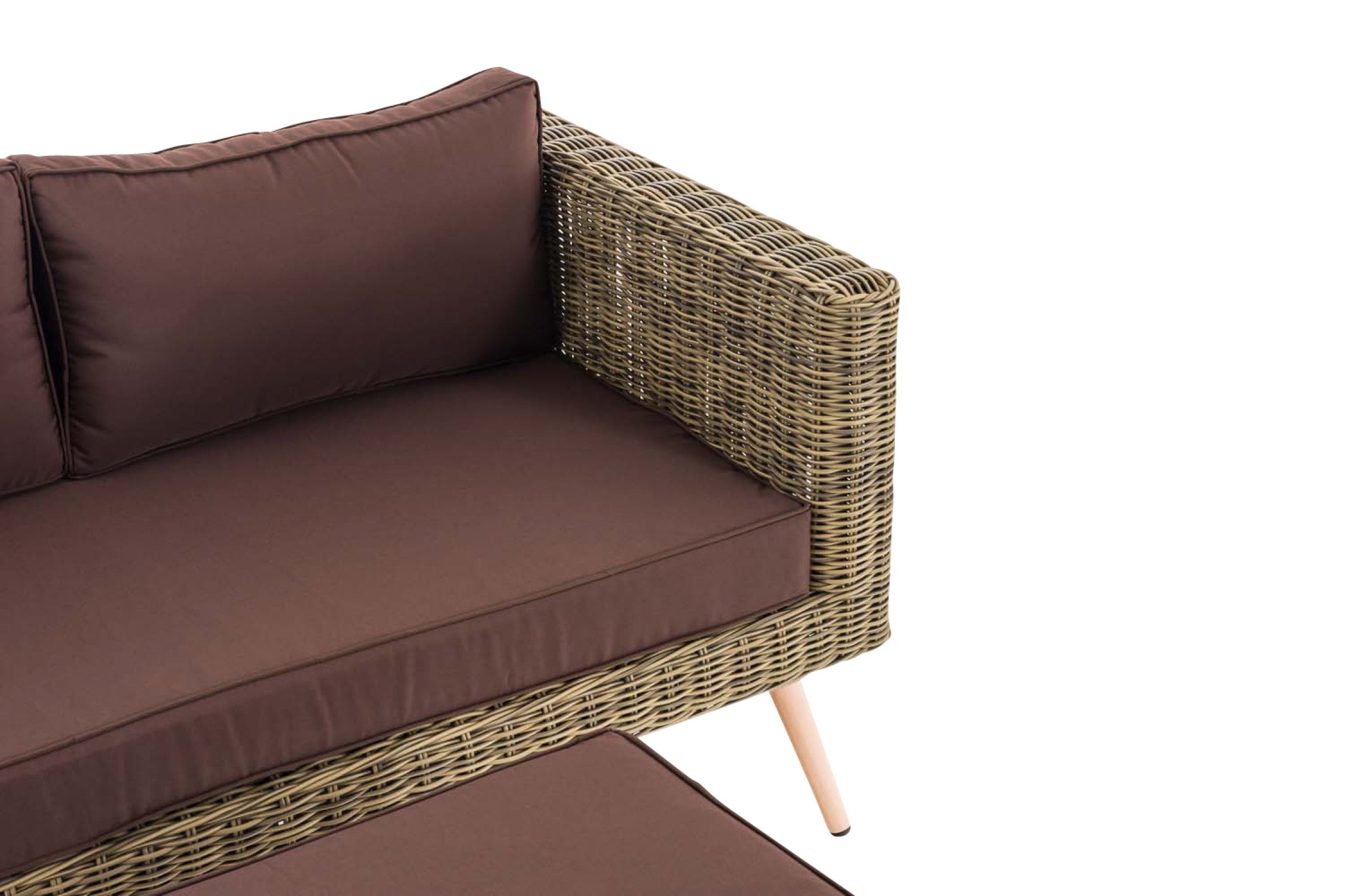 TPFGarden 2er Sofa Moldau mit Fußhocker Rundrattan natura 40 cm (Hellbraun)