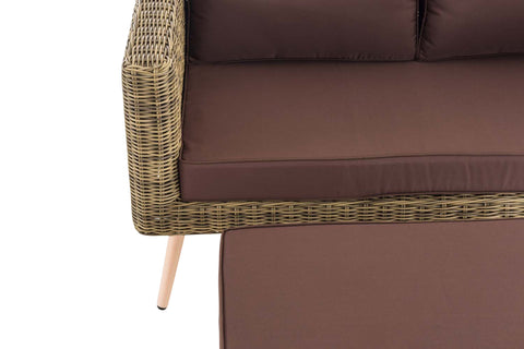 TPFGarden 2er Sofa Moldau mit Fußhocker Rundrattan natura 40 cm (Hellbraun)