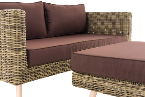 TPFGarden 2er Sofa Moldau mit Fußhocker Rundrattan natura 40 cm (Hellbraun)