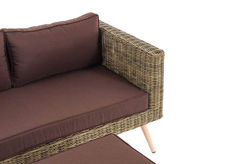 TPFGarden 2er Sofa Moldau mit Fußhocker Rundrattan natura 45 cm (Hellbraun)