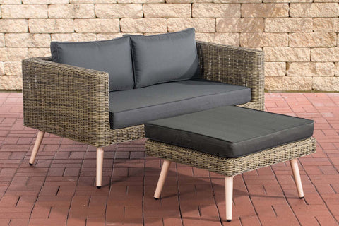 TPFGarden 2er Sofa Moldau mit Fußhocker Rundrattan natura 45 cm (Hellbraun)