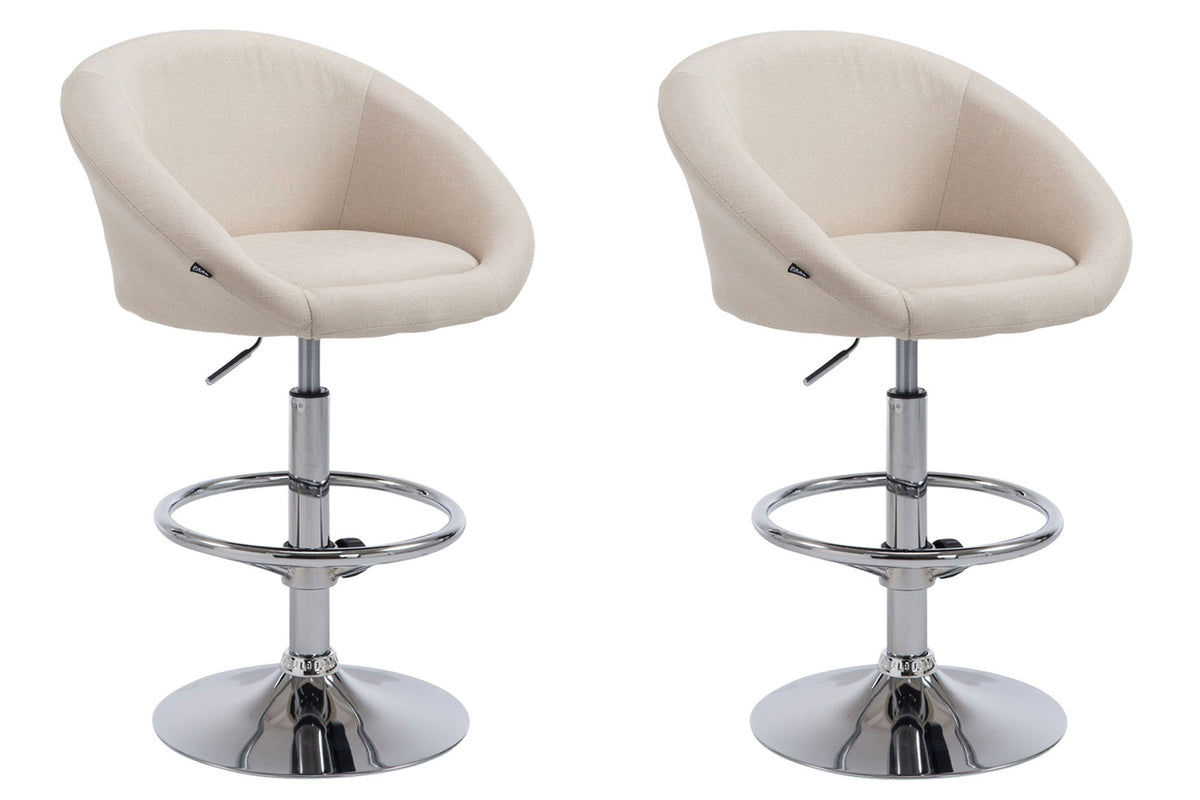 TPFLiving set of 2 bar stools Mia metal frame in chrome look fabric