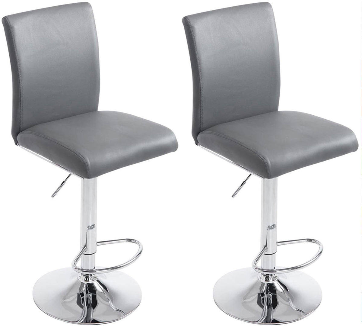 TPFLiving Set of 2 bar stools Kölle metal frame in chrome look faux leather