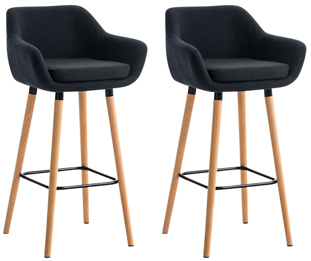 TPFLiving set of 2 bar stools Grande frame wood fabric
