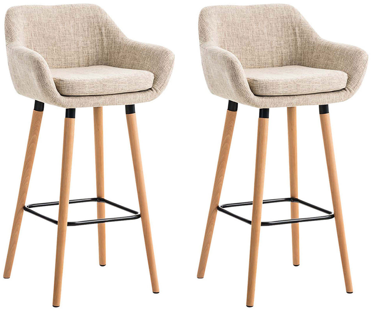 TPFLiving set of 2 bar stools Grande frame wood fabric