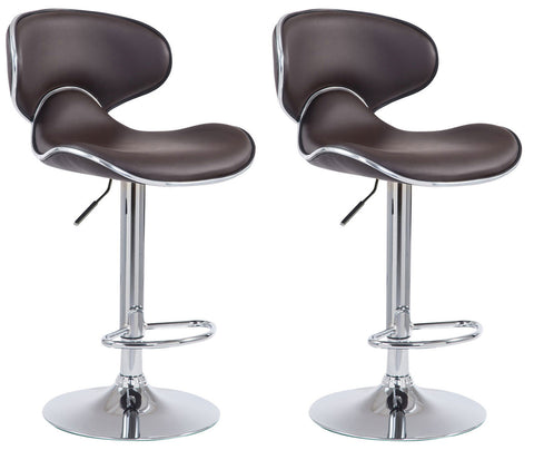 TPFLiving set of 2 bar stools Las Palmas metal frame in chrome look faux leather