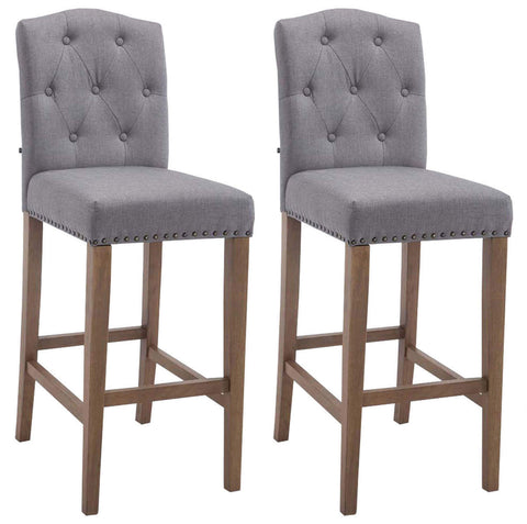 TPFLiving Set of 2 bar stools Louisiana frame antique light wood fabric