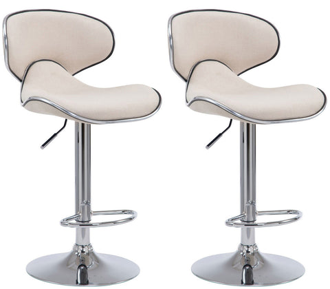 TPFLiving set of 2 bar stools Las Palmas metal frame in chrome look fabric