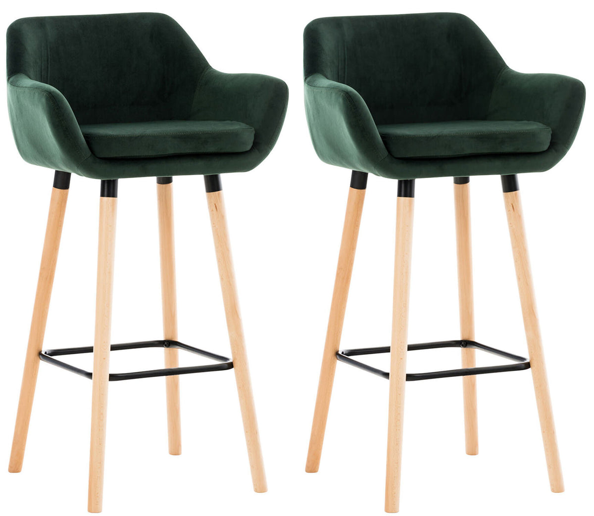 TPFLiving set of 2 bar stools Grande frame wood velvet
