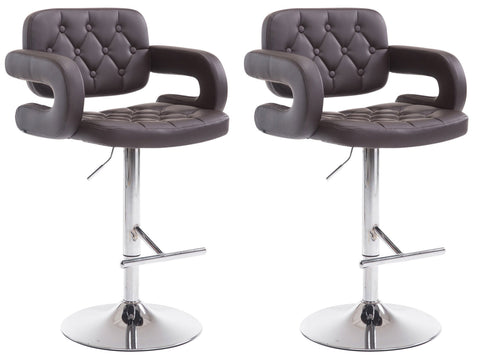 TPFLiving set of 2 bar stools Dubai metal frame in chrome look faux leather