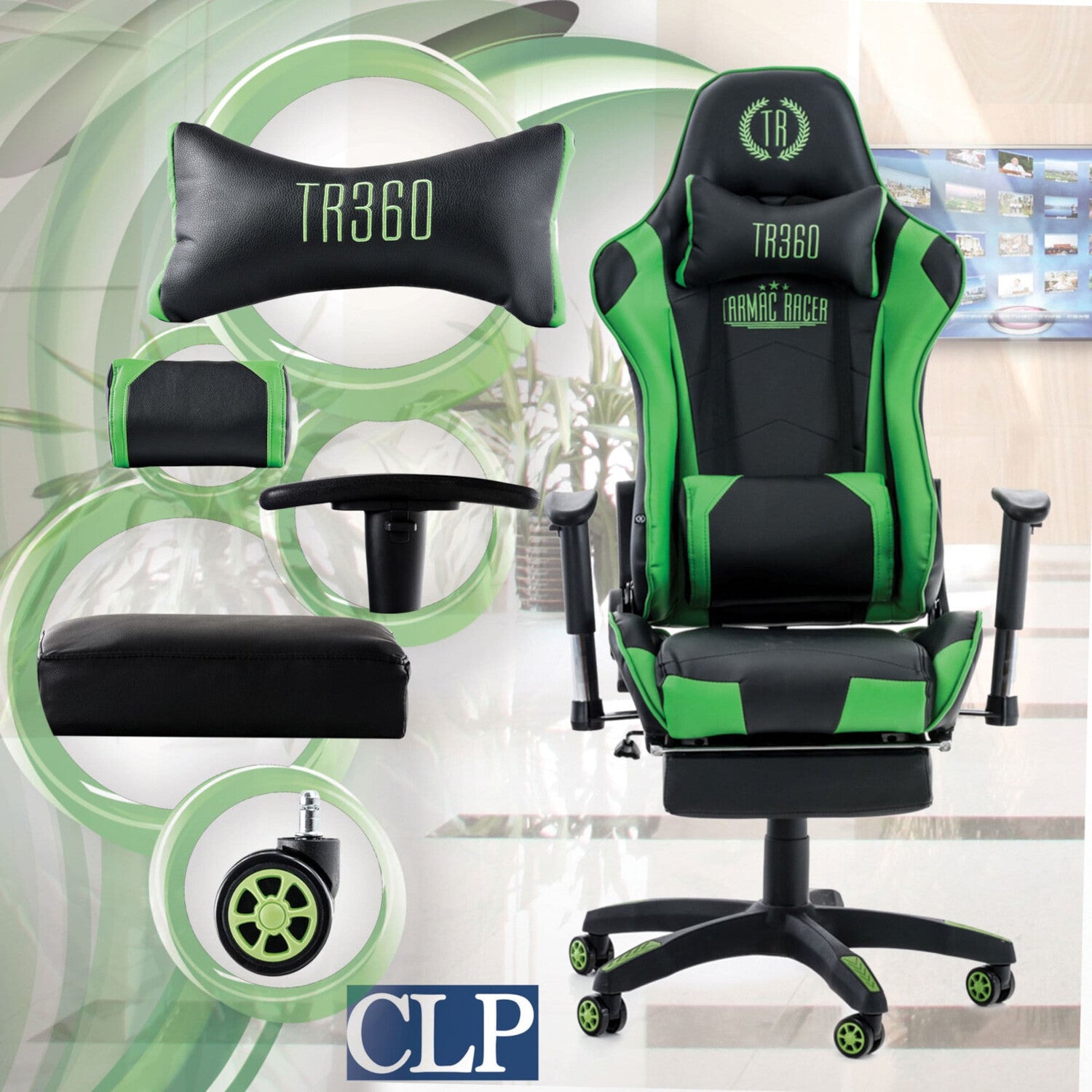 TPFLiving Racing Bürostuhl Turbine mit Fußablage