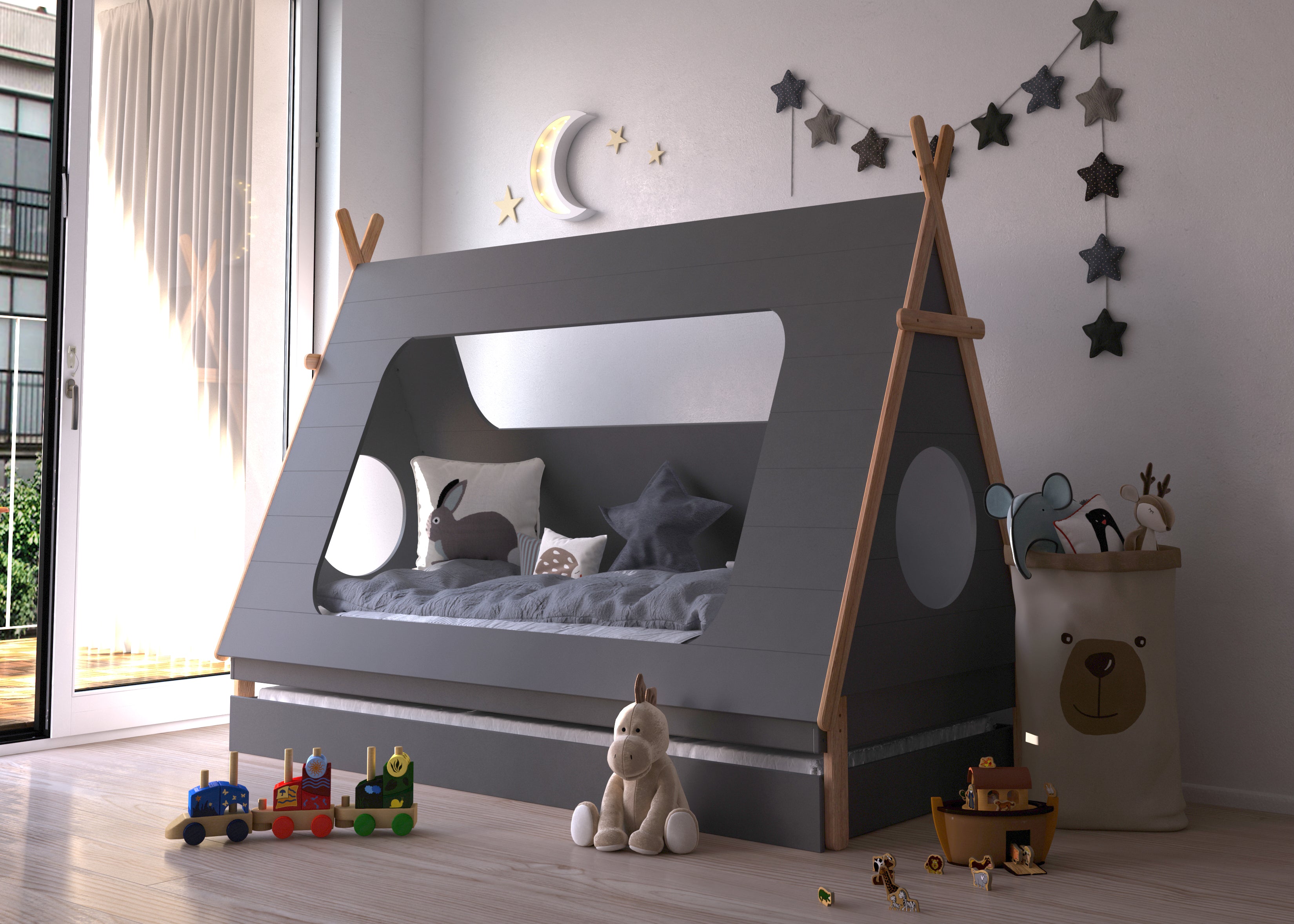 TPFLiving Kinderbett Fryak in Form eines Tipis, inkl. Lattenrost