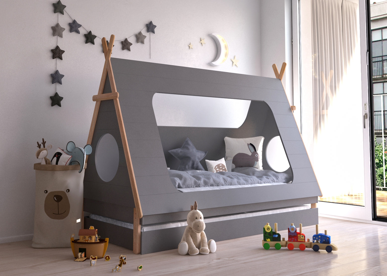 TPFLiving Kinderbett Fryak in Form eines Tipis, inkl. Lattenrost