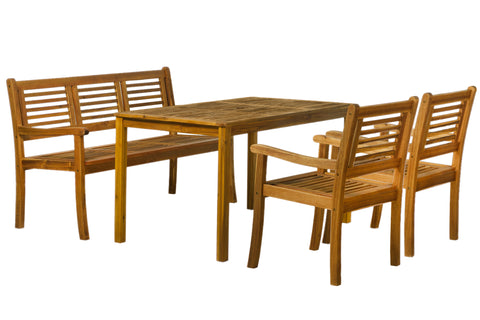 TPFGarden Sitzgruppe Akana mit 2 Stühlen, 1 Bank und 1 ausziehbaren Tisch - 150/200x100 cm - Akazienholz geölt